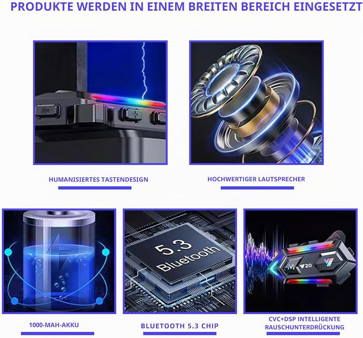 Motorradhelm Bluetooth Motorrad Helm Bluetooth Headset, Doppelte Geräuschreduzierung Headsets, RGB/F