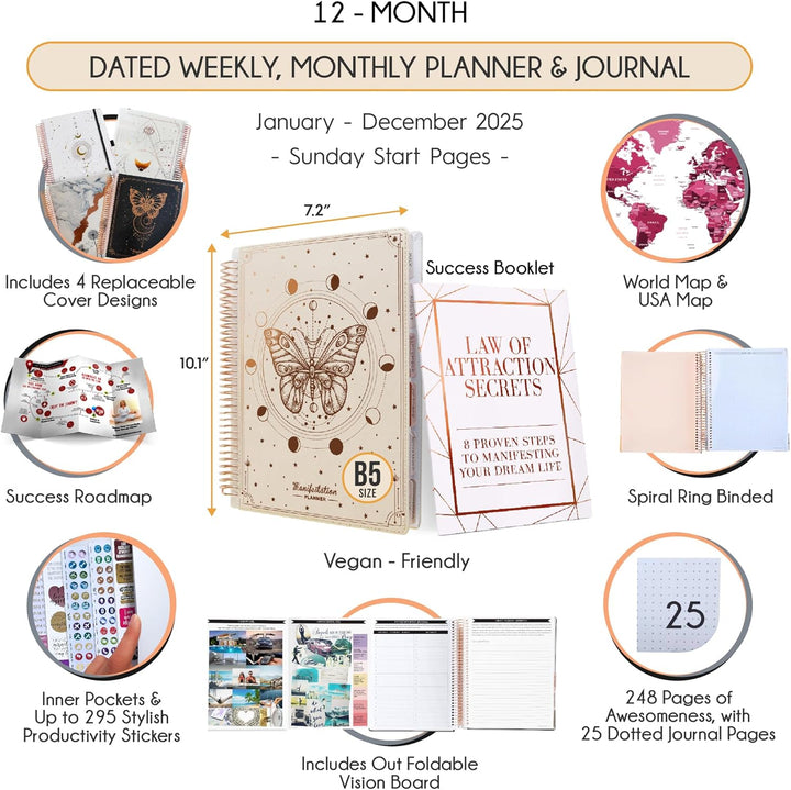 Manifestation Planner 2025 - Deluxe Weekly & Monthly Life Planner to Achieve Your Goals. A 12 Month