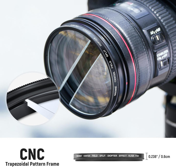 NEEWER 77mm Mittelfeld geteilter Dioptrien Effekt Filter, Kamera Linear Prisma K9 optischer Glasfilt
