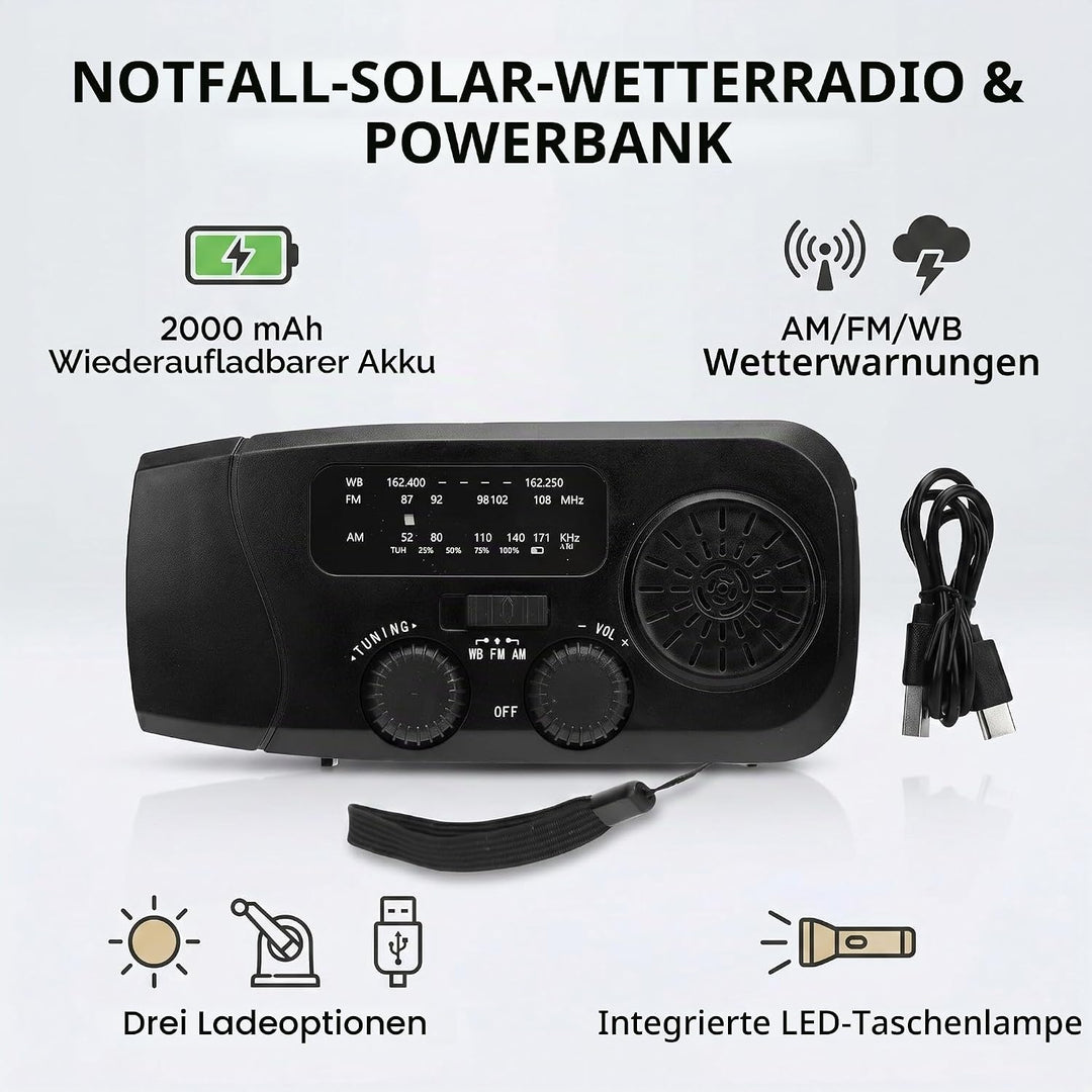 Eujgoov Emergency Radio Solar Hand Kurbel AM FM NOAA Wetteralarm mit Taschenlampe 2000mah für Campin