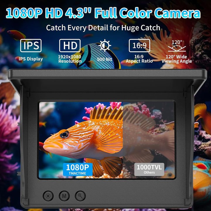 1080P HD Fischfinder Echolot Angeln mit 4.3-Zoll-LCD, 30 m Wasserdichtem IP68-Kabel und 6 IR-Nachtsi