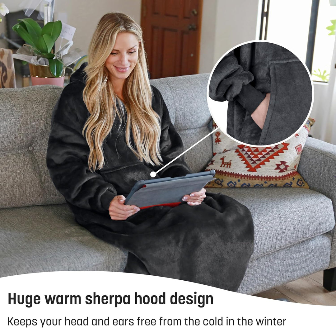 Catalonia Classy Extra Lange Sherpa Hoodie Decke, Flauschige Übergrosse Kuscheldecke mit Ärmeln und