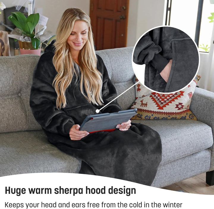 Catalonia Classy Extra Lange Sherpa Hoodie Decke, Flauschige Übergrosse Kuscheldecke mit Ärmeln und