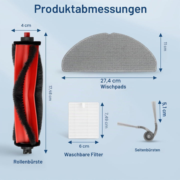 22 Stück Zubehör für Roborock Q7 M5/ Q7 L5+ Saugroboter Ersatzteile, 2 Hauptbürsten, 6 HEPA-Filter,