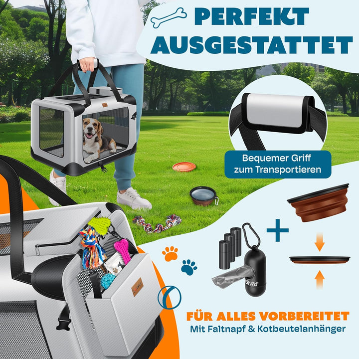 Lovpet® Transportbox Hund Katze Transporttasche S 49,5x34,5x35cm | Hunde-Tragetasche Faltbare Katzen