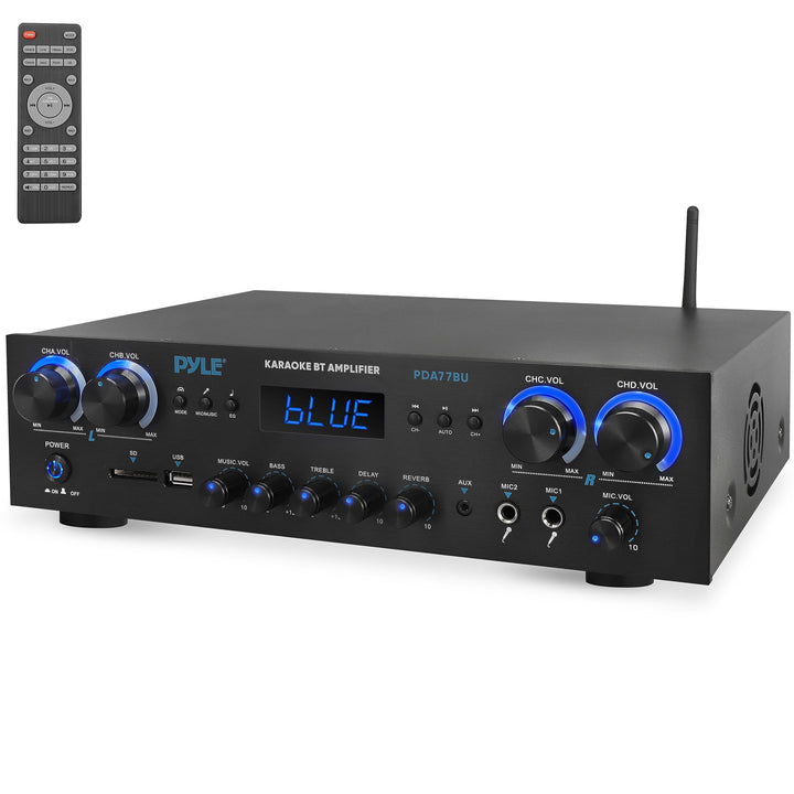 Pyle Amplifier, 800W Bluetooth Verstärker – 4-Kanal Mini Amp mit MP3, USB, AUX, SD, Mikrofon, FM, RC