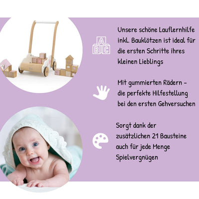 Lauflernwagen mit Bausteinen rosa - personalisierbar I Handmade Holzspielzeug ab 1 Jahr I Personalis