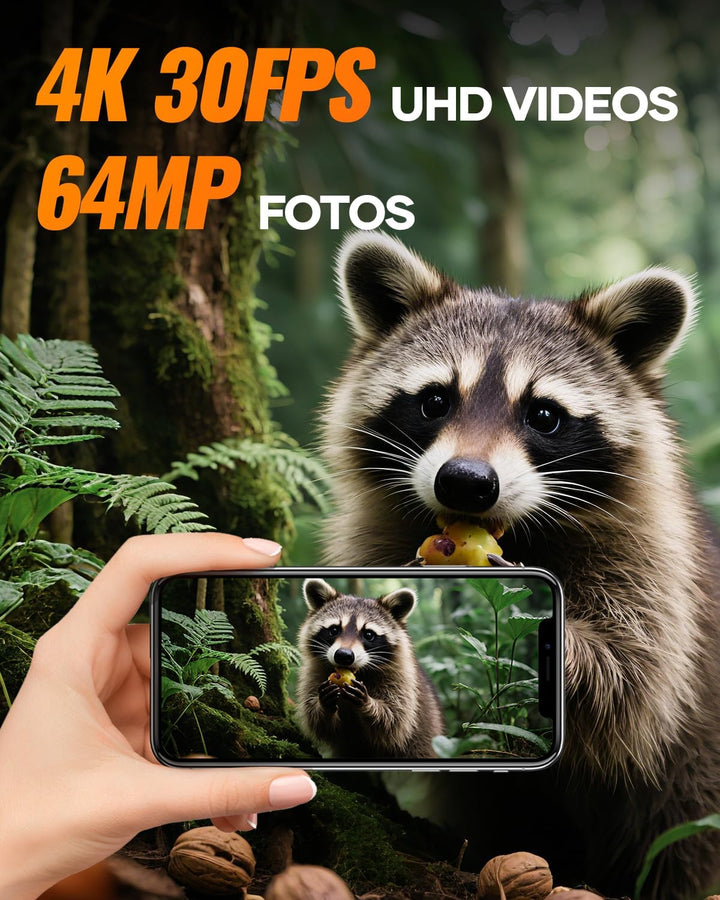 Wildkamera mit Handyübertragung App, 4K 64MP WIAN Solar Wildtierkamera mit Nachtsicht Bewegungsmelde