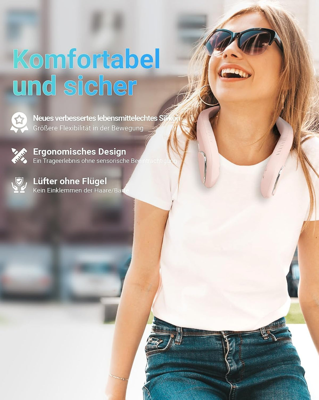 Jialexin Tragbarer Nackenventilator, Hals Ventilator Wiederaufladbar mit 6000mah, Persönlicher Venti