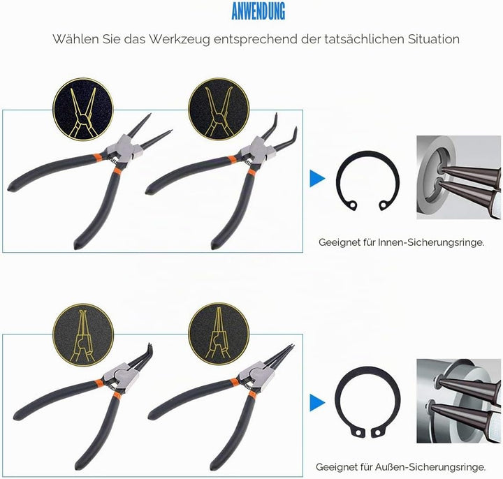 Glarks Sicherungsringzange, 17,8 cm, 17,8 cm, mit 4 Präzisionshaken, Set für Ringentferner, zum Halt