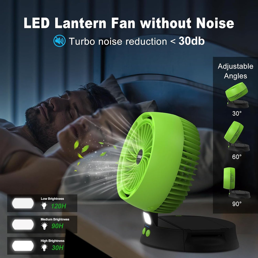 Solar Ventilator, Camping Ventilator mit LED Licht, Solarpanel, 7800mAh Akku, 4-Gang Tischlüfter, US