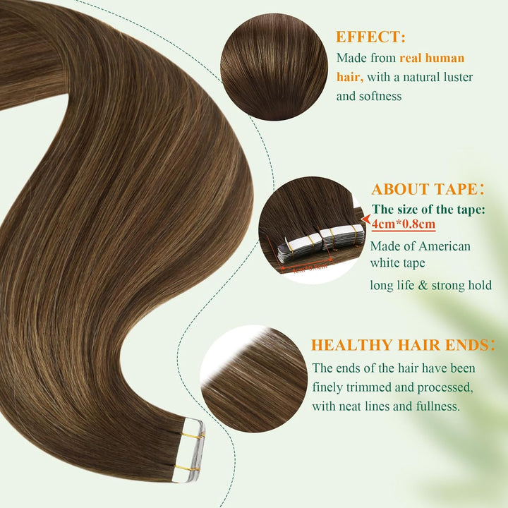 Easyouth Echthaar Extension Tape in Ombre Echthaar tape in Haar Extensions Dunkelstes Braun Aschbrau