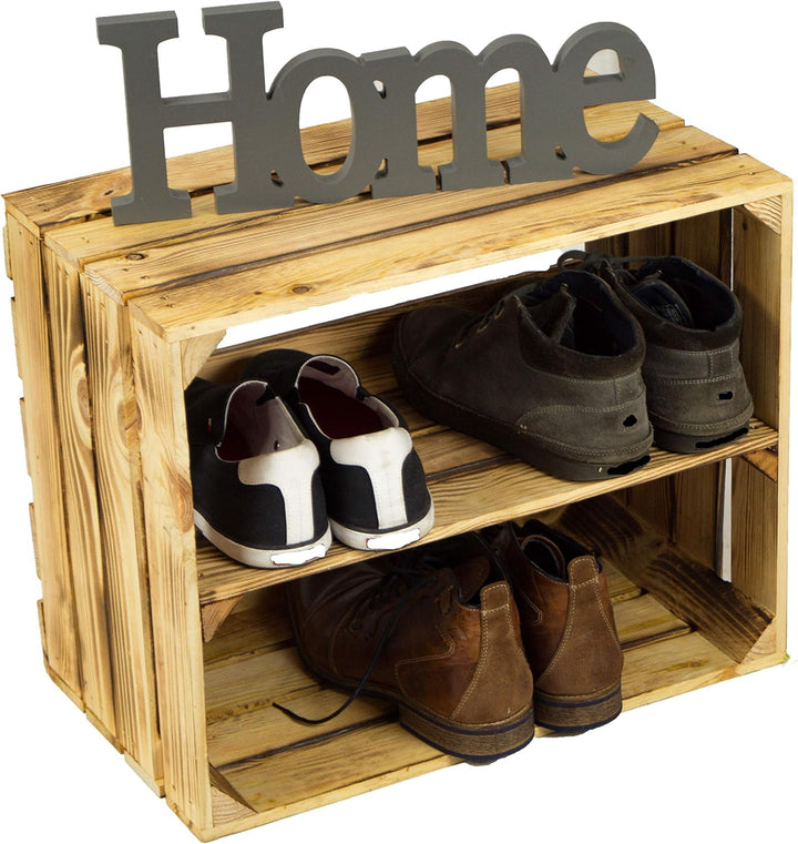 3 x Schuhschrank Schuhregal aus geflammten Holzkisten Schuhablage für 12 Paar Schuhe als Schuhstände