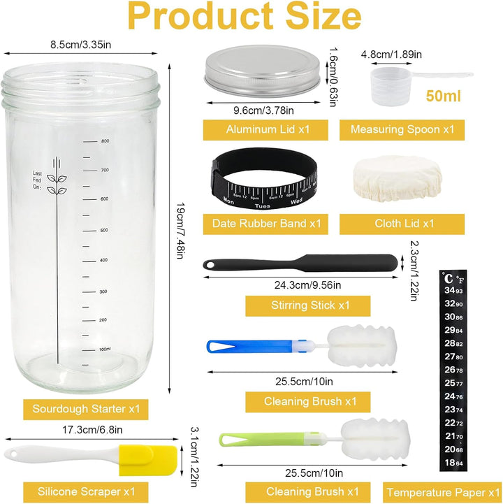 Sauerteig Starter Set, Sourdough Starter Kit, 35 oz Sauerteig Glas, Fermentierglas, Anstellgut Glas