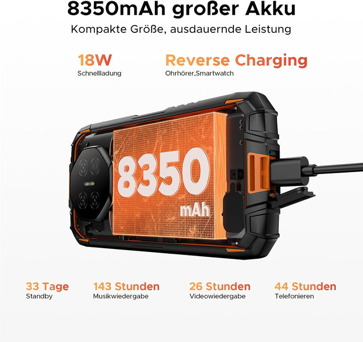 DOOGEE Fire 3 Max Android 15 Outdoor Handy Ohne Vertrag 256GB+32GB 8350mAh 1200LM Campingleuchten Ou