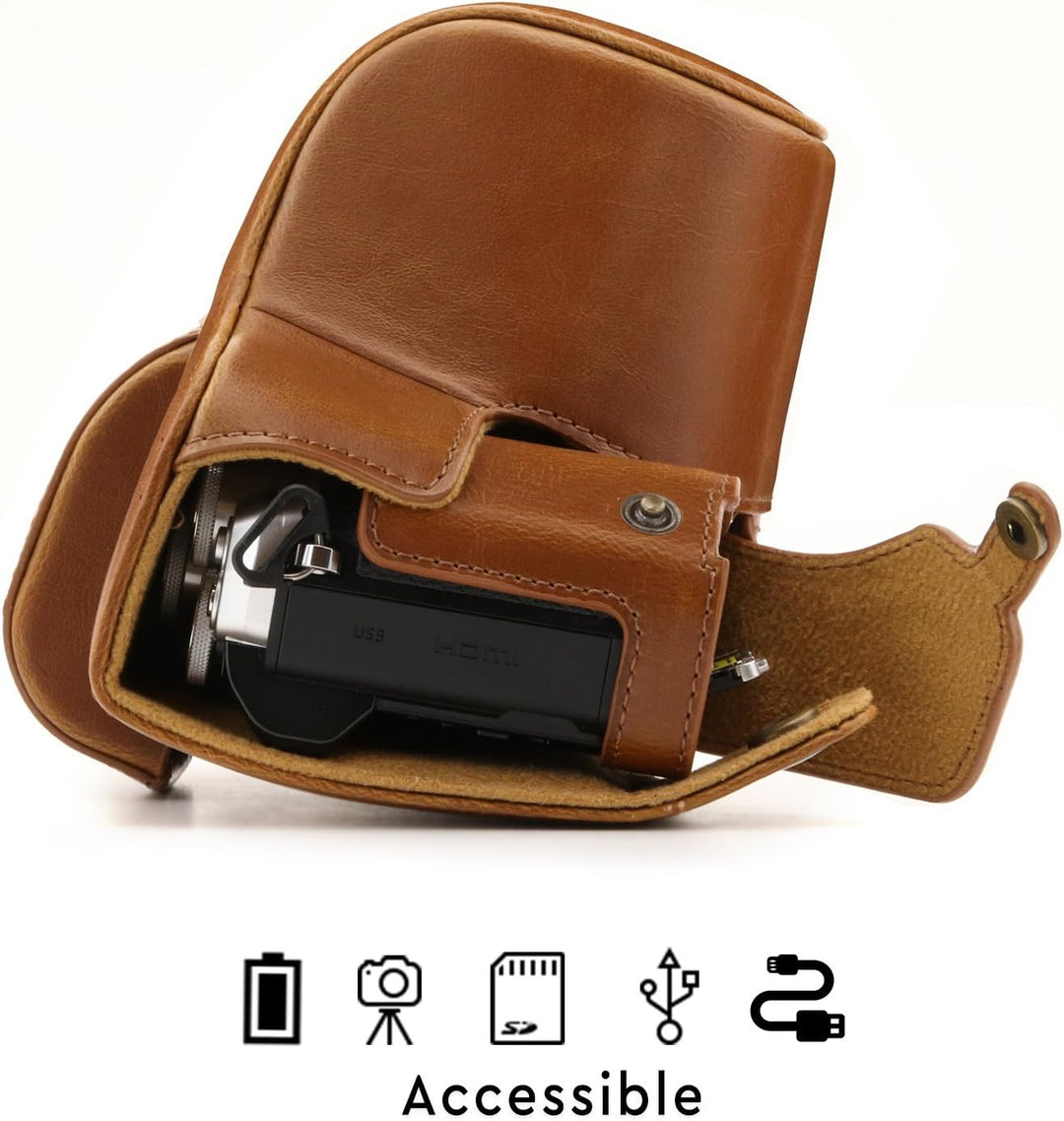 MegaGear Olympus OM-D E-M10 Mark III (14-42mm) Ever Ready Leder Kamera-Case mit Trageriemen und Batt