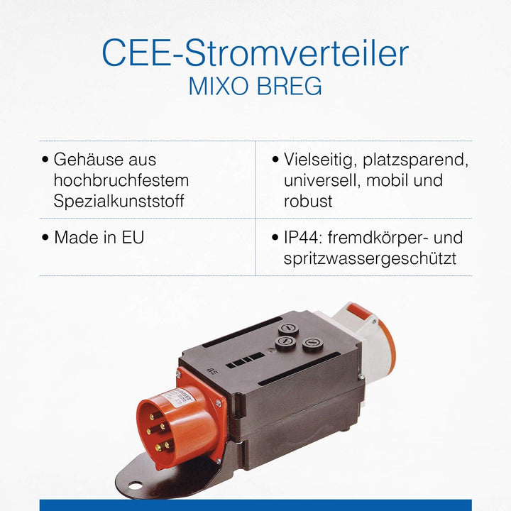as - Schwabe MIXO Adapter / Stromverteiler BREG – CEE-Stecker auf CEE-Steckdose mit Absicherung – Ro