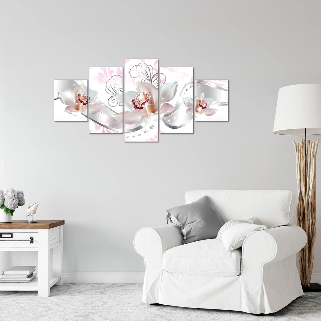 Runa Art Wandbilder Blumen Orchidee 5 Teilig Bild auf Vlies Leinwand Deko Wohnzimmer Blumenmotiv Gra