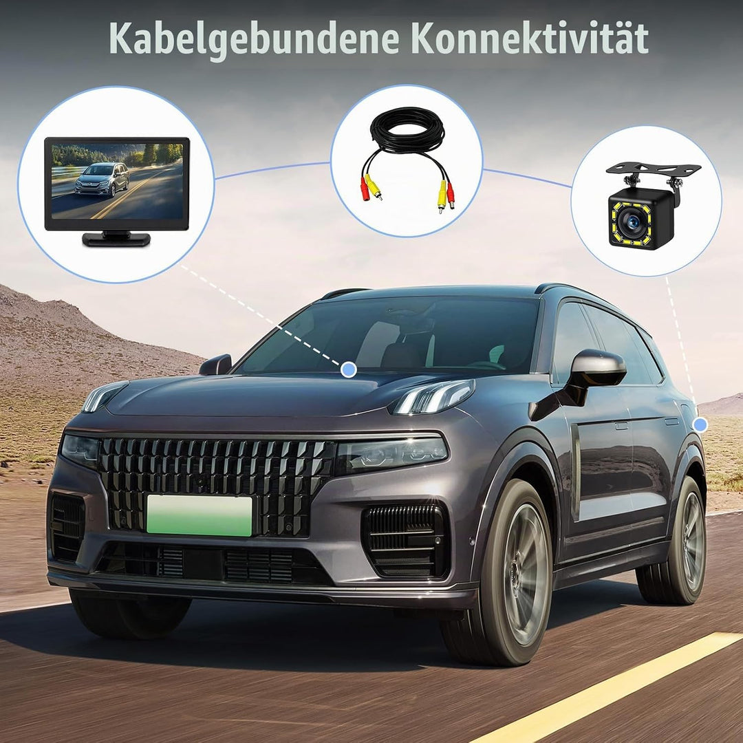 Hikity Rückfahrkamera Auto mit LCD Monitor 4.3 Zoll Rückfahrkamera Kit Nachtsicht IP66 Wasserdicht m
