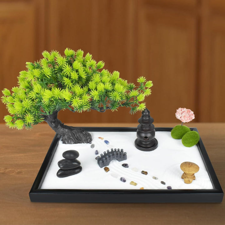Artcome Japanischer Zen-Sandgarten für den Schreibtisch – Zuhause, Büro Schreibtischzubehör – Bambus