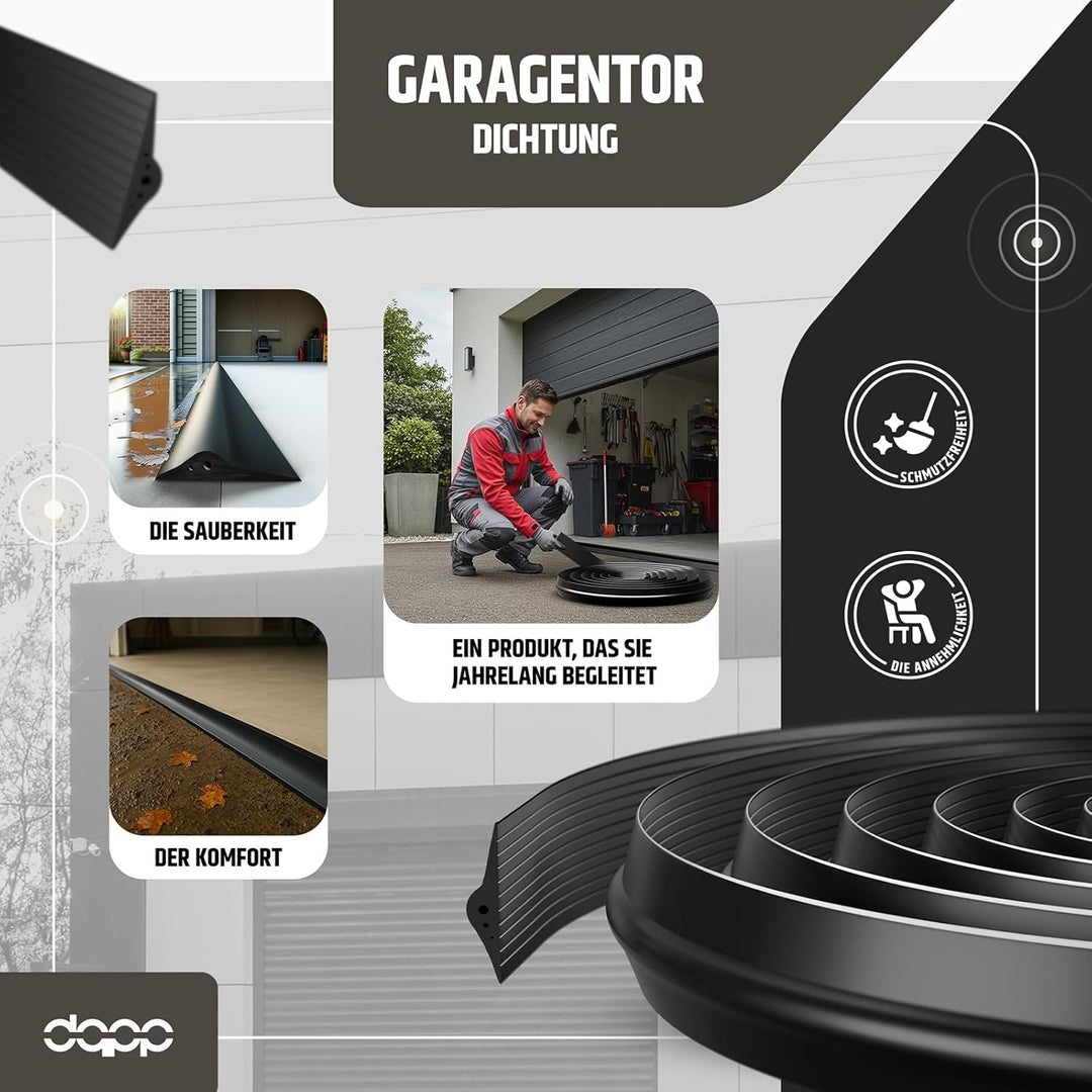 DQ-PP GARAGENTOR DICHTUNG | 4m | 15mm x 80mm | inkl. Montagekleber | schwarz | Bodenabdichtung aus E
