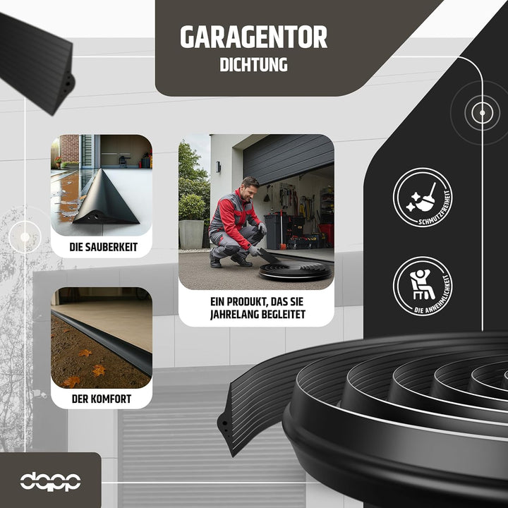 DQ-PP GARAGENTOR DICHTUNG | 4m | 15mm x 80mm | inkl. Montagekleber | schwarz | Bodenabdichtung aus E
