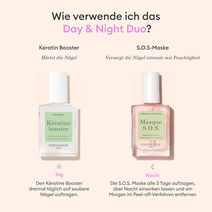 Manucurist Duo Day & Night – Routine für weiche oder geschädigte Nägel – Nagelset: 1 Nagelhärter und