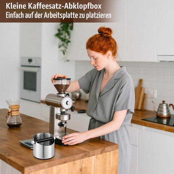 Kaffeeklopfbox mit Bürste, Kaffeesatzeimer aus Edelstahl – Kleine Espresso-Klopfbox, rutschfester Bo