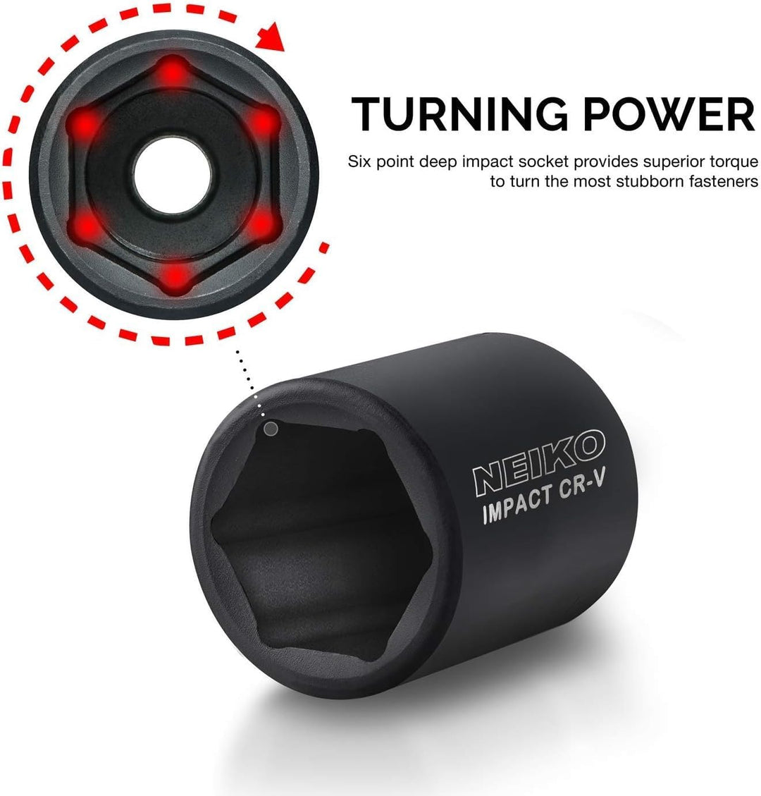 Neiko 02447A 1/2-Inch Drive Shallow Impact Socket Set with Extension Bars, 32-Piece | SAE (3/8" to 1