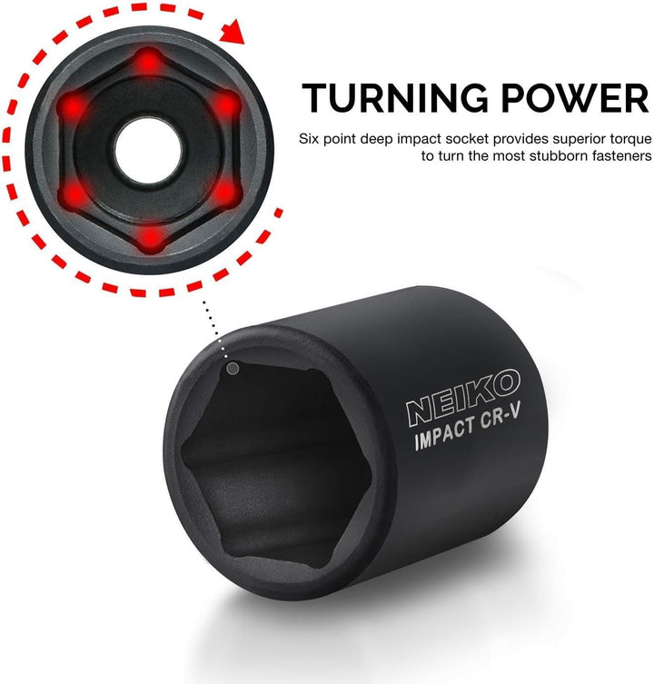 Neiko 02447A 1/2-Inch Drive Shallow Impact Socket Set with Extension Bars, 32-Piece | SAE (3/8" to 1