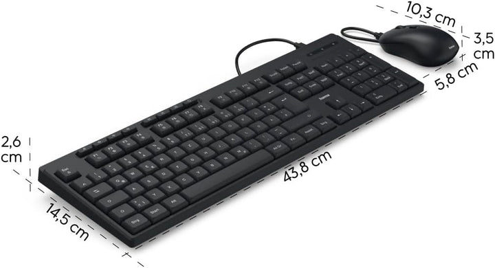 Hama Tastatur Maus Set CKM-200 (USB Tastatur, USB Maus, ergonomisches Tippgefühl, leise Tasten, Kabe