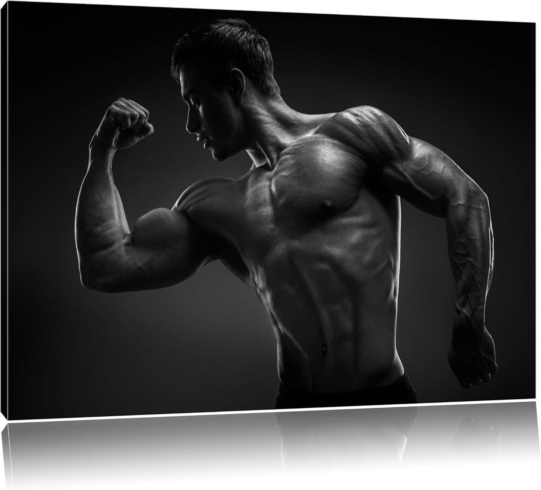 Dark Posender Bodybuilder schwarz/weiss Format: 100x70 cm auf Leinwand, XXL riesige Bilder fertig ge