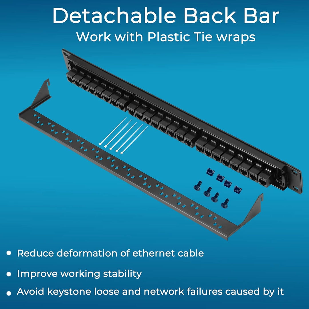 Patchpanel 24 Port Cat6 mit Inline Keystone 10G Support, Rapink Pass-Thru Koppler Patchpanel UTP 48,