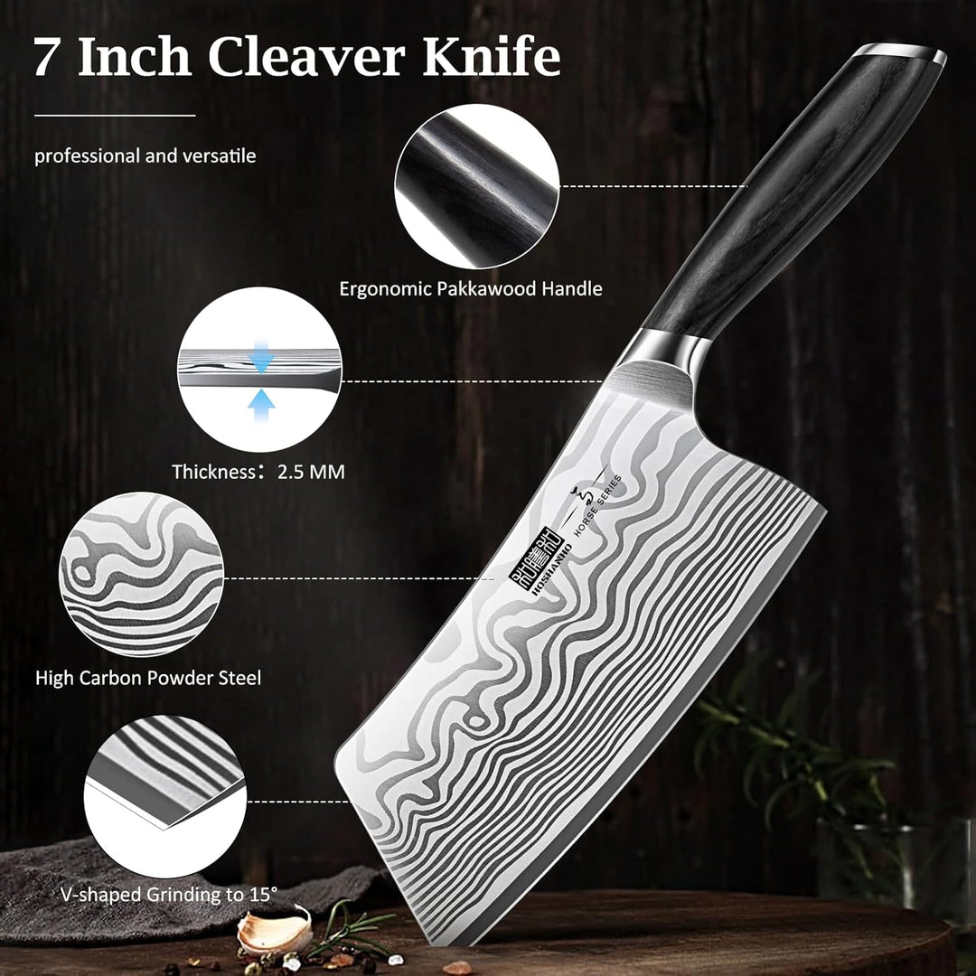 HOSHANHO Hackmesser 18 cm Scharf, Hochkohlenstoffreiches Pulverstahl, Fleischzerkleinerer, Professio