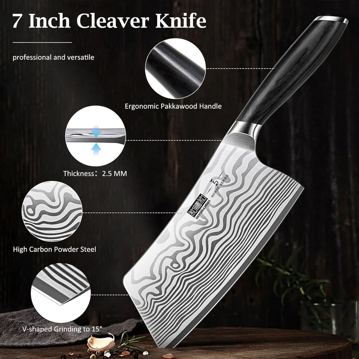 HOSHANHO Hackmesser 18 cm Scharf, Hochkohlenstoffreiches Pulverstahl, Fleischzerkleinerer, Professio