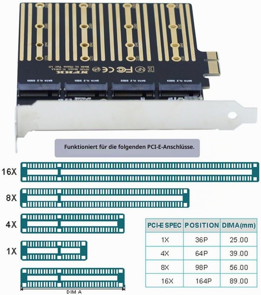 chenyang M.2 SSD auf PCI-E X1 Adapter 4 SATA NGFF SSD auf PCI-E X1 Erweiterungskartenadapter mit 12c
