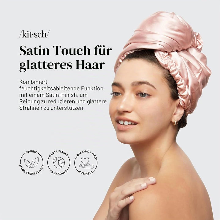 Kitsch Satin-umwickeltes Mikrofaser-Haarhandtuch, schnell trocknend, lockig, für Damen, nasses Haar,