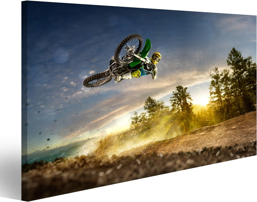islandburner Bild auf Leinwand Dirt Bike Motocross Rider Flying High Kinderzimmer Bilder Wandbilder