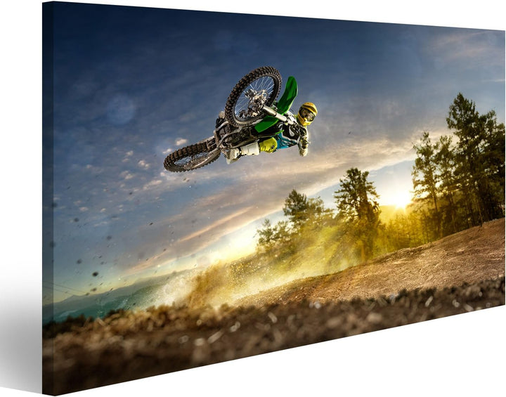 islandburner Bild auf Leinwand Dirt Bike Motocross Rider Flying High Kinderzimmer Bilder Wandbilder