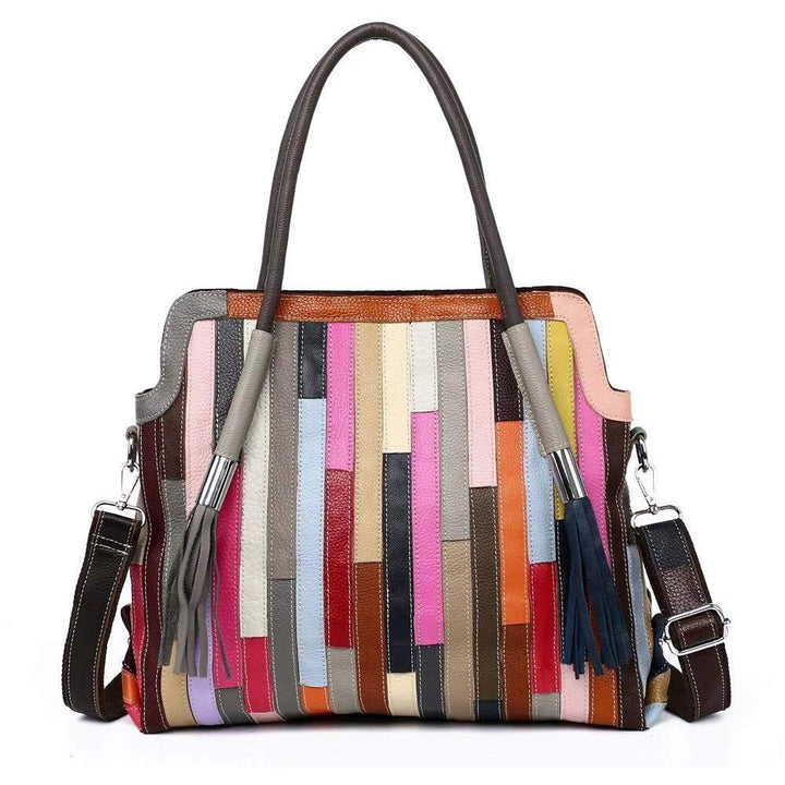 Segater® Damen Multicolor Einkaufstasche Echtes Leder Handtasche Bunte Patchwork Grosse Umhängetasch