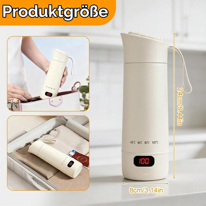 4 in 1 Reisewasserkocher Klein, 400ML Mini Elektrische Wassertasse 4 Temperatur, Kleiner Tragbarer W