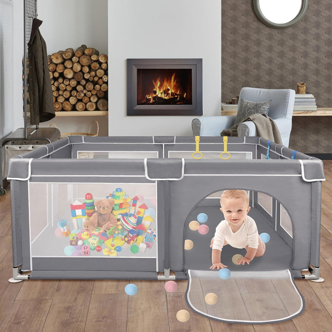 Aufun Laufstall Baby Laufgitter 300D Oxford Gewebe, mit Anti-Kollision Schaum Absperrgitter, Atmungs