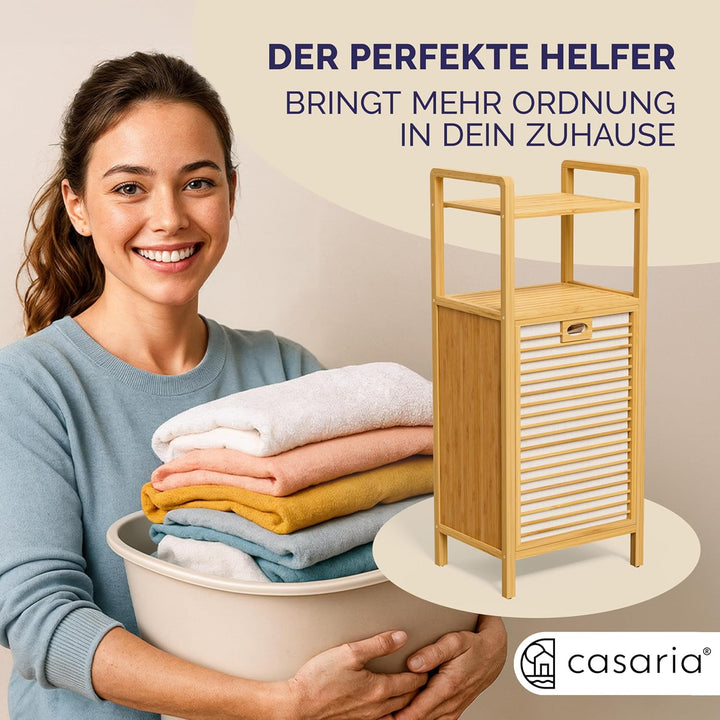 Casaria® Badregal mit Wäschekorb 40 L Wäschesammler Bambus Holz Wäschesack Herausnehmbar 96x40x30cm
