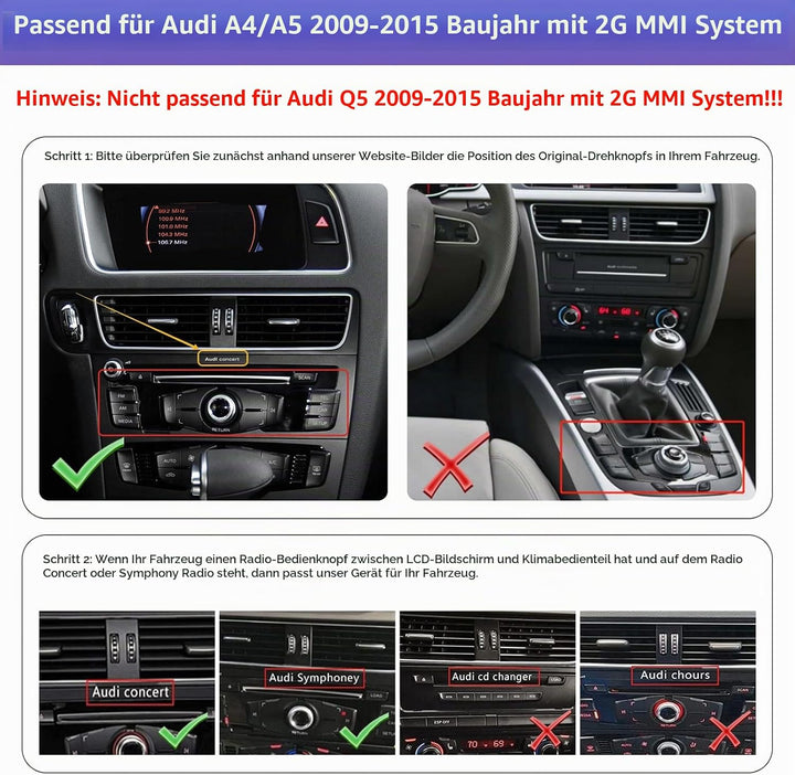 Road Top 12,3 Zoll Autoradio Drahtlos CarPlay Touchscreen für Audi A4 A5 2009-2015 Jahr mit 2GMMI, A