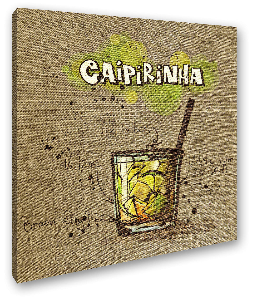 deyoli Rezept für einen Caipirinha Format: 60x60 als Leinwandbild, Motiv fertig gerahmt auf Echtholz