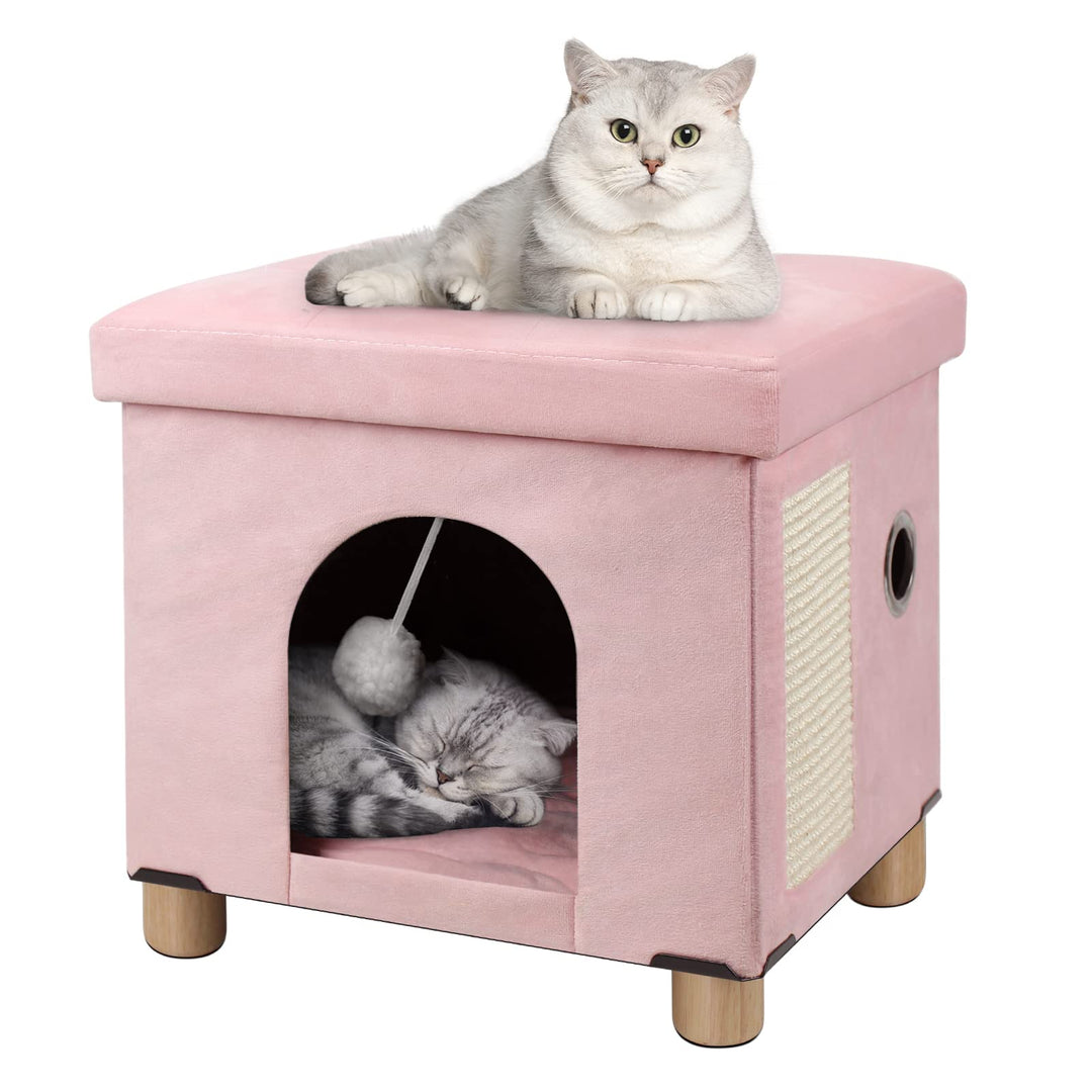 BRIAN & DANY Faltbare Katzenhöhle Grosse Katzen, Katzenhaus mit Kratzbrett und Spielball, Katzen Höh