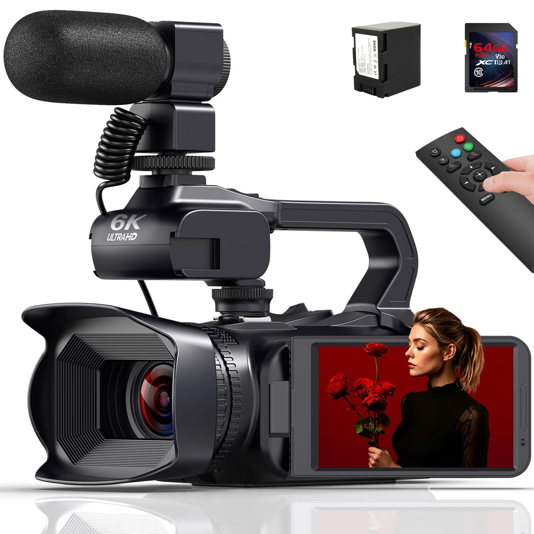 Videokamera Camcorder 6K 64MP 18X Digitalzoom Vlogging Camera mit IR Nachtsicht für YouTube, HD Webc
