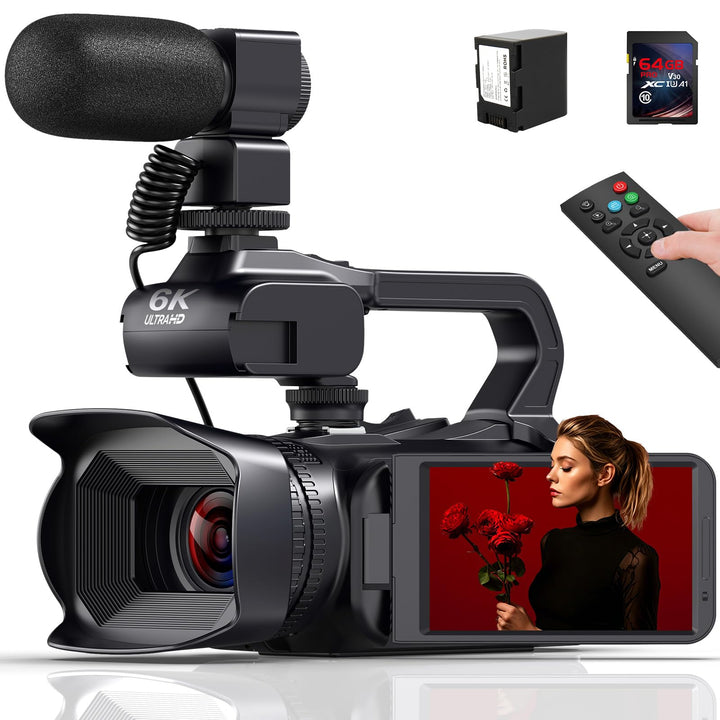 Videokamera Camcorder 6K 64MP 18X Digitalzoom Vlogging Camera mit IR Nachtsicht für YouTube, HD Webc