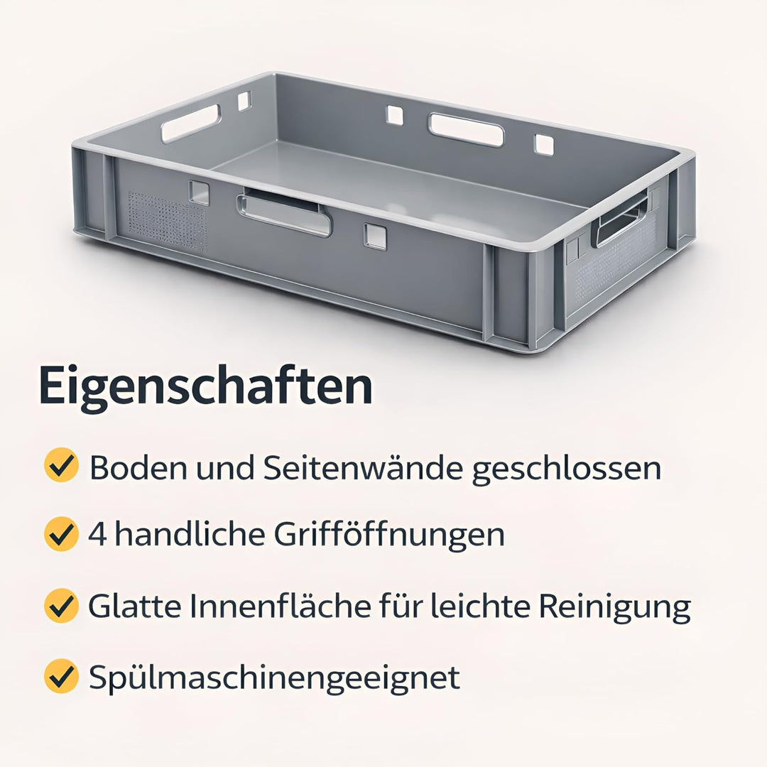 BURI 10 Stück Fleischkiste E1 Lagerkiste 60x40x12,5 cm Metzgerkiste Eurobox Grau - flache Stapelkist