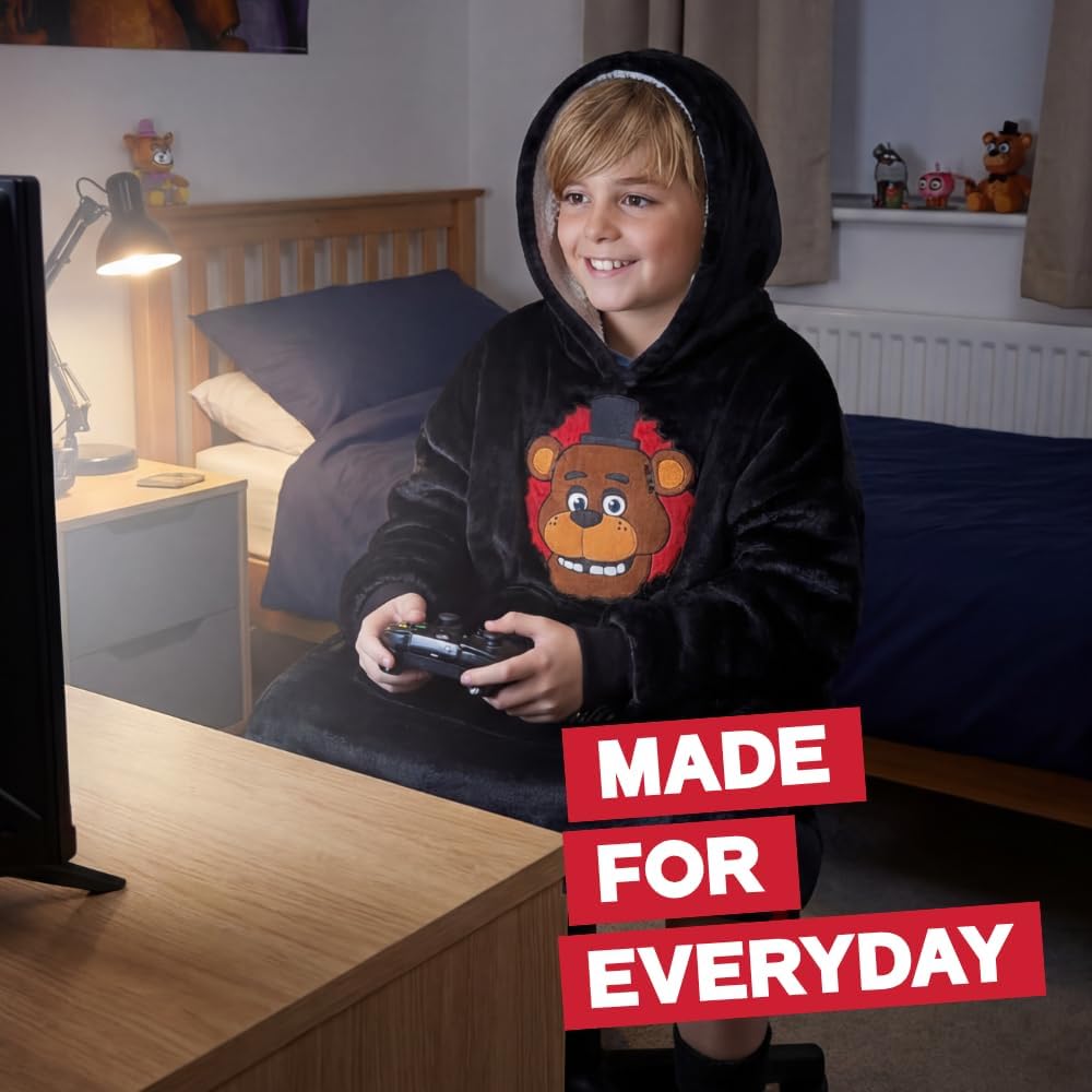 Five Nights at Freddy's Jungen tragbarer Decken-Hoodie | Kinder-Kapuzenpullover aus Sherpa-Fleece in